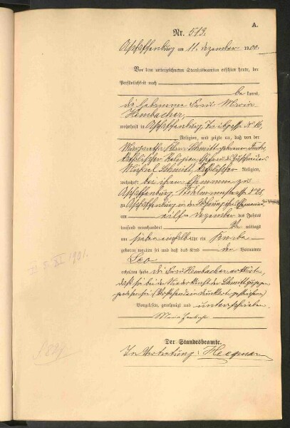 Standesamtsbuch der Stadt Aschaffenburg: Geburten 365/1900 - 184/1901