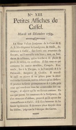 No XIII (Mardi 16 Décembre 1783)