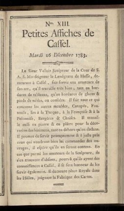 No XIII (Mardi 16 Décembre 1783)