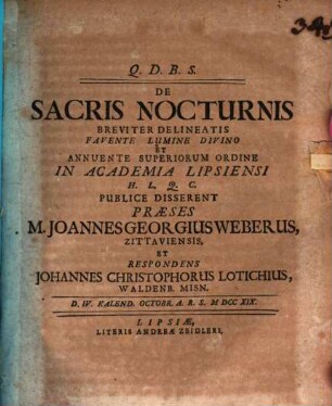 De sacris nocturnis breviter delineatis