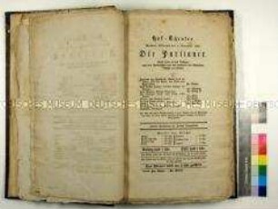 Theaterzettel des Hof-Theaters zu Weimar für die Aufführung der Oper "Die Puritaner" von V. Bellini