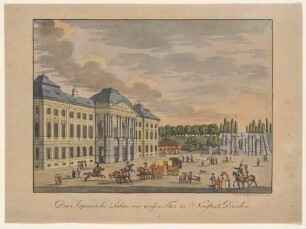 Das Japanische Palais und das alte Leipziger Tor (Weißes Tor) am Palaisplatz in Dresden, Blick nach Nordwesten