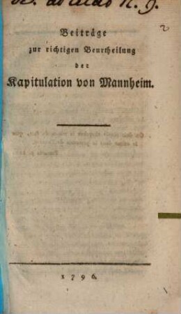 Beyträge zur richtigen Beurtheilung der Kapitulation von Mannheim