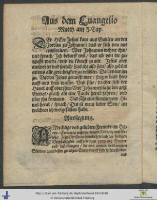 Christliche Predigt Von der Tauff des Herrn Christi