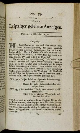 No. 83. Den 15ten Oktober 1790.