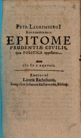 Epitome prudentiae civilis, quae Politica appellatur