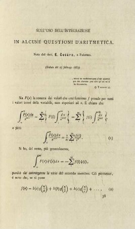 Sull´uso dell´integrazione in alcune questioni d´aritmetica.