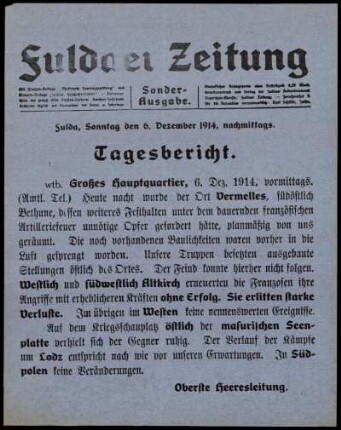 Ausgabe vom Sonntag, den 06. Dezember 1914.