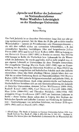 "Sprache und Kultur des Judentums" im Nationalsozialismus : Walter Windfuhrs Lehrtätigkeit an der Hamburger Universität