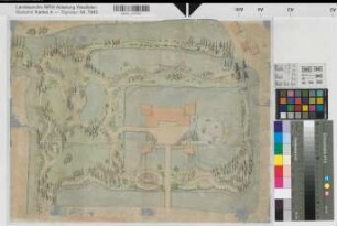 Crassenstein (Wadersloh) Schloßpark 1.H. 19.Jh. o.M. 42 x 54 kol. Zeichnung Wendt-Crassenstein K Nr. 44