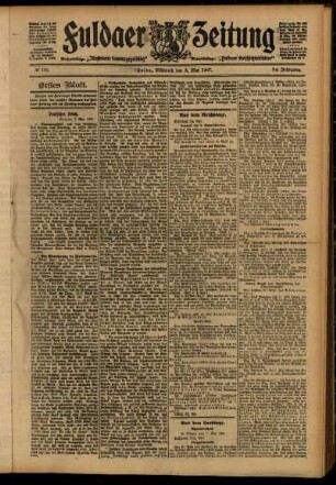 Erste Ausgabe vom Mittwoch, den 08. Mai 1907.