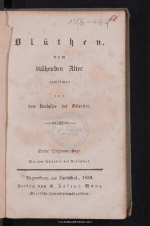 Blüthen, dem blühenden Alter gewidmet
