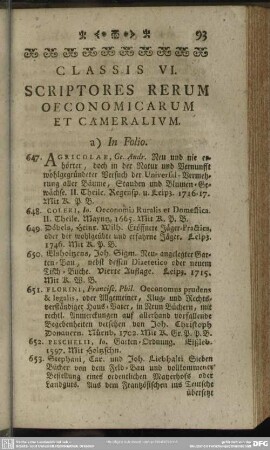 Classis VI. Scriptores Rerum Oeconomicarum Et Cameralium