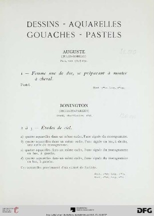 Dessins – Aquarelles – Gouaches – Pastels (Nr. 1-40) mit Tafeln I-II