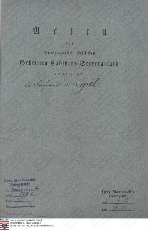 Lepel, Wilhelm [Heinrich Ferdinand] Graf v., in Herrnhut; Lepel, [Viktor v.] , Hofgerichtsrat in Darmstadt