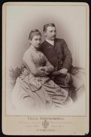 Albumseite : Album aus dem Umkreis der Familie des Mühlenbesitzers Traugott Bienert in Dresden-Plauen. Ledereinband, geprägt, Schnittverzierung in Rot; 30 x 24 x 5,5 cm (ab 1880). Dresden: SLUB/DF 1989.C.4