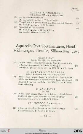 Aquarelle, Porträt-Miniaturen, Handzeichnungen, Pastelle, Silhouetten usw. (Nr. 107-139)