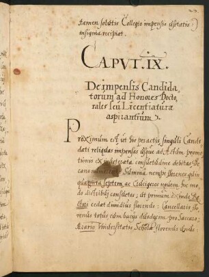 IX. De impensis Candidatorum ad Honores Doctorales seu Licentiatura aspirantium.