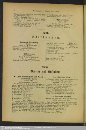 XIII. Vereine und Anstalten