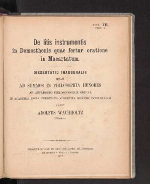 De litis instrumentis in Demosthenis quae fertur oratione in Macartatum.