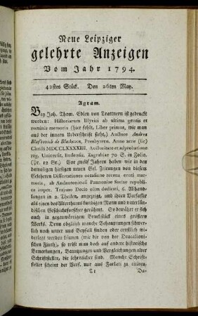 42stes Stück. Den 26ten May.