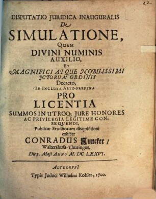 Dissertatio juridica inauguralis de simulatione