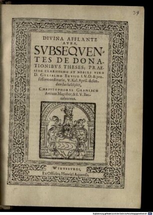 Divina Afflante Avra, Svbseqventes De Donationibvs Theses