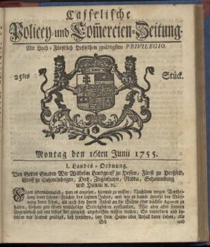 25tes Stueck, Montag den 16ten Junii 1755