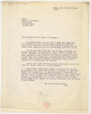 Brief an Frédéric d' Erlanger : 15.10.1930