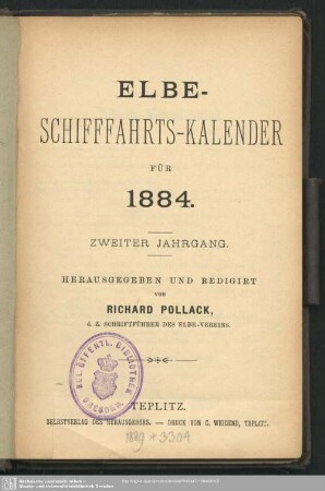 2.1884: Elbe-Schifffahrts-Kalender