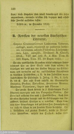 B. Revision der neuesten Lausitzischen Literatur