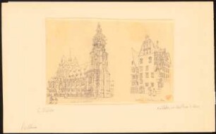 St. Kilian und Käthchen von Heilbronns Haus am Marktplatz, Heilbronn: (Durchzeichnungen?) Zwei perspektivische Ansichten