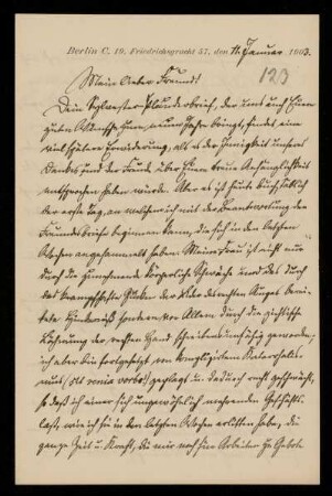123: Brief von Reinhold Johow an Gottlieb Planck, Berlin, 11.1.1903