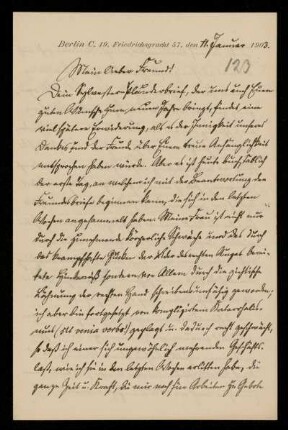 123: Brief von Reinhold Johow an Gottlieb Planck, Berlin, 11.1.1903