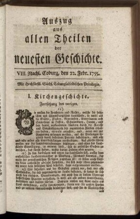 VIII. Nachl. Coburg, den 22. Febr. 1755.