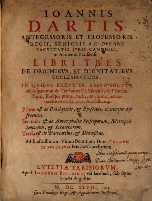 De ordinibus et dignitatibus ecclesiasticis : Libri tres