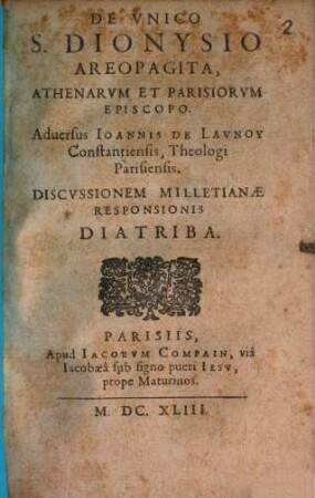 Diatriba de unico St. Dionysio