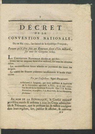 Portant qu'il sera fait un Emprunt forcé d'Un milliard ...