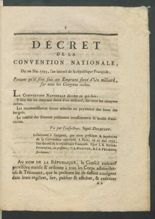 Portant qu'il sera fait un Emprunt forcé d'Un milliard ...