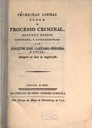 Primeiras Linhas sobre o procésso criminal