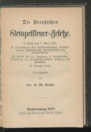 Die Preußischen Stempelsteuer-Gesetze