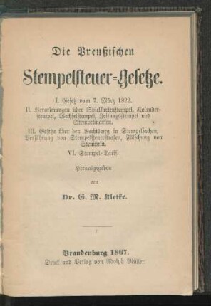 Die Preußischen Stempelsteuer-Gesetze