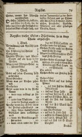 Register dieses Gebet-Büchleins, so in drey Theile abgefasset.