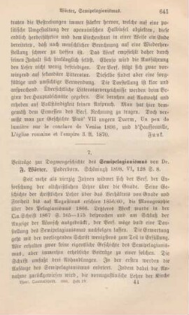 641-642 [Rezension] Wörter, Friedrich, Zur Dogmengeschichte des Semipelagianismus