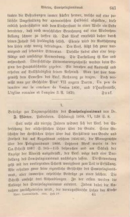 641-642 [Rezension] Wörter, Friedrich, Zur Dogmengeschichte des Semipelagianismus
