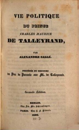 Vie politique du Prince Charles Maurice de Talleyrand
