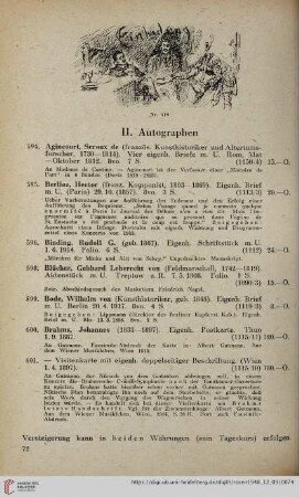 II. Autographen (Nr. 594-647)