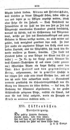 XVI. Lükkenbüßer. Vertheidigung.