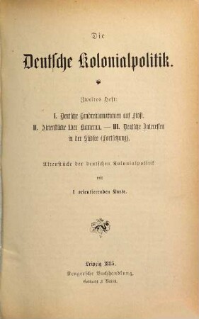 Die deutsche Kolonialpolitik : Aktenstücke der deutschen Kolonialpolitik. 1,2. 1885/86 (1885)