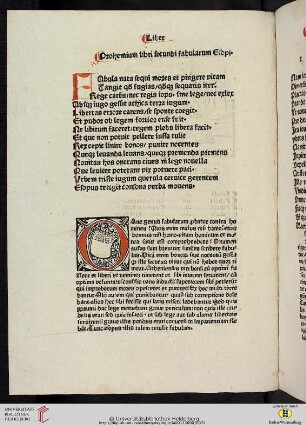 Prohemium libri secundi fabularum Esopi